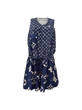 Louis Vuitton Navy and White Monogram Drawstring Dress